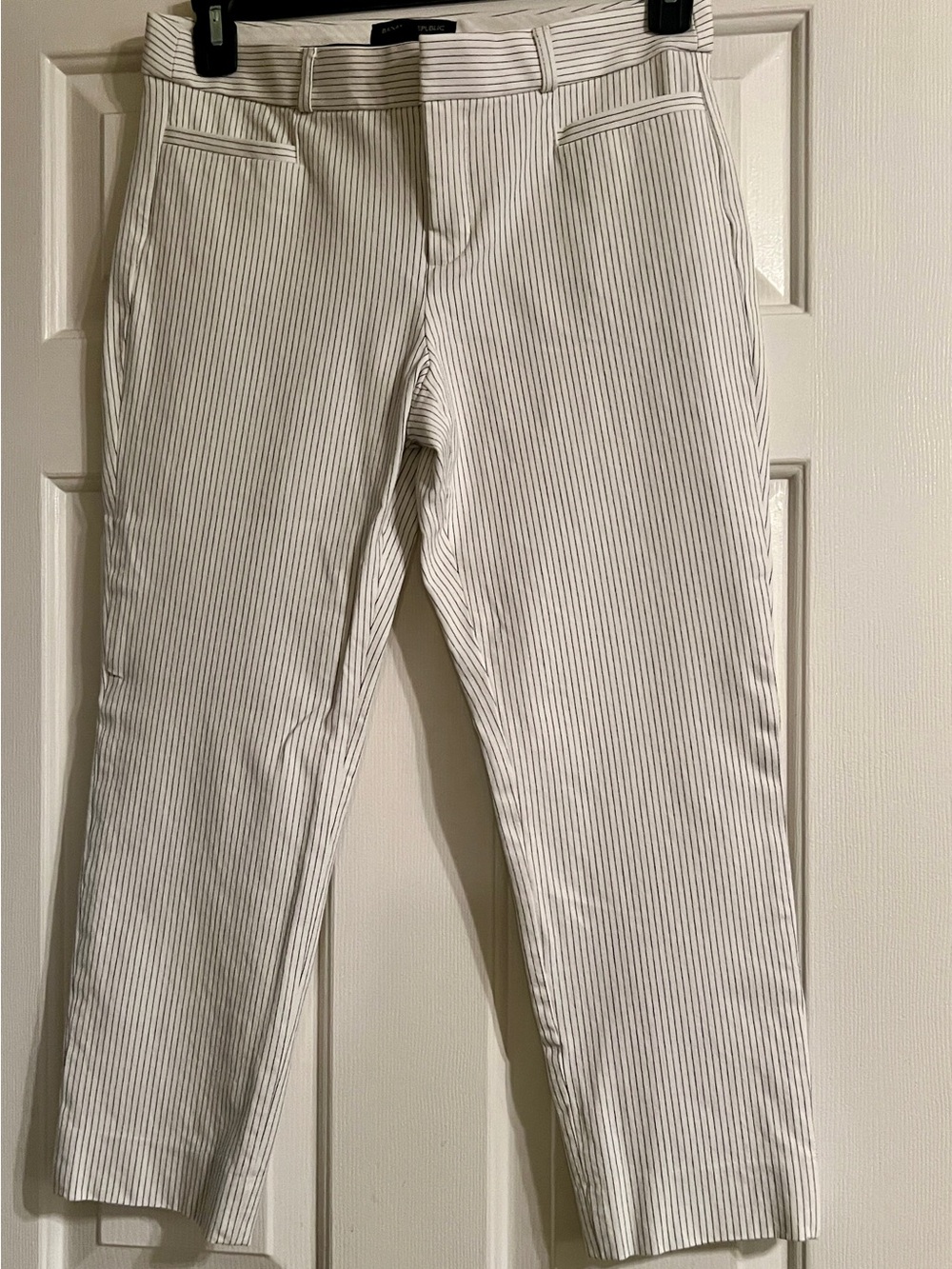 Banana Republic White with Gray Pinstripe Chinos